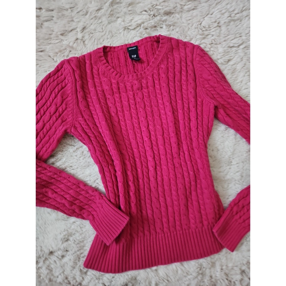 Gap Stretch Hot Pink Cable Knit Sweater Size M - Preppy Cozy Classic